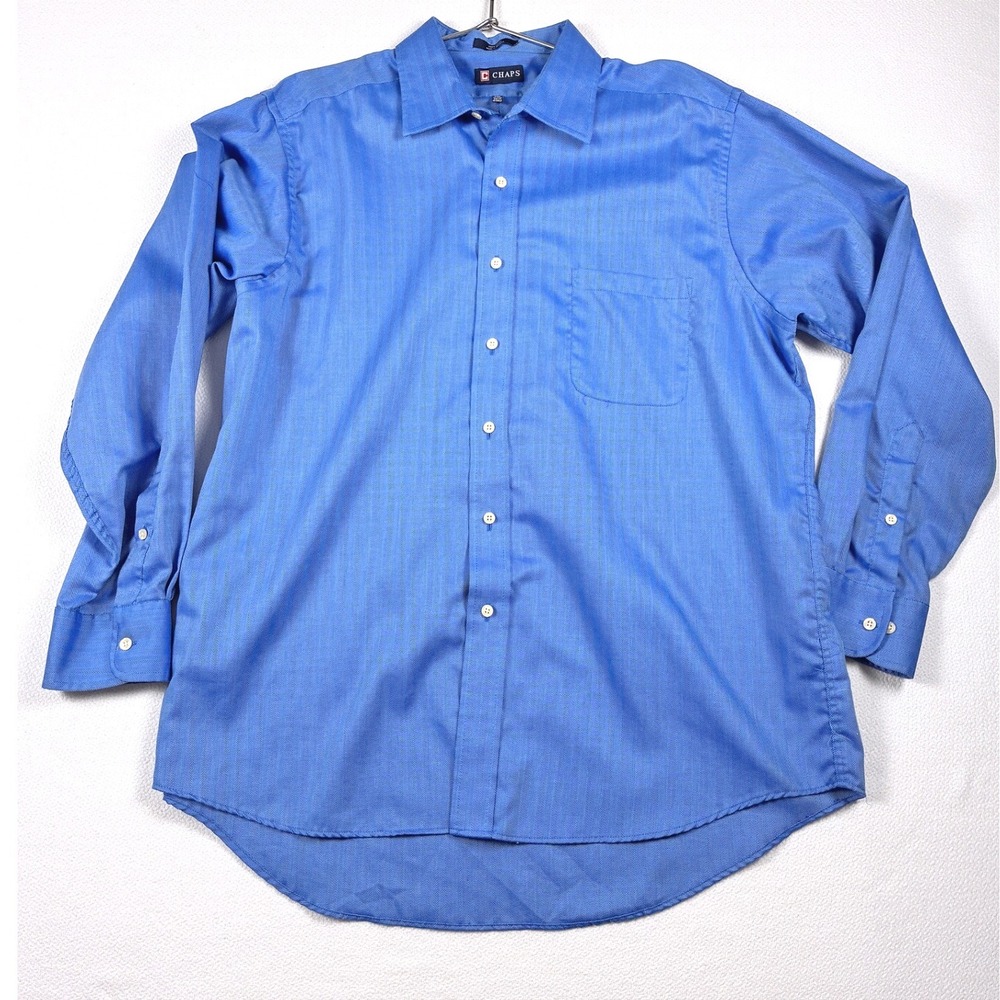 Chaps Dress Shirt Blue Herringbone Classic Polished Business Casual Preppy XL